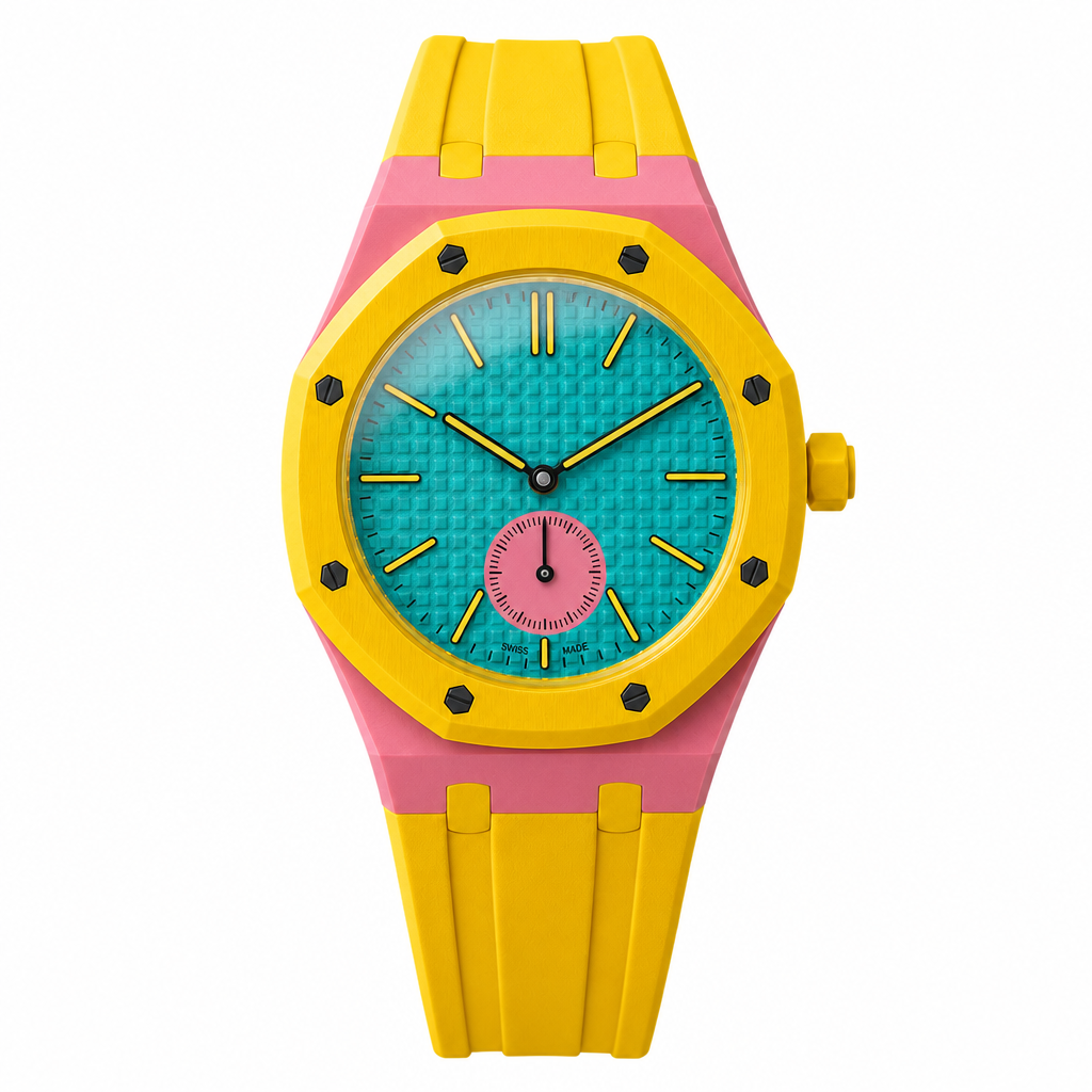 Strap Otg Roz compatible Royal Pop Swatch x Audemars Piguet, bracelet bioceramic rose (2)