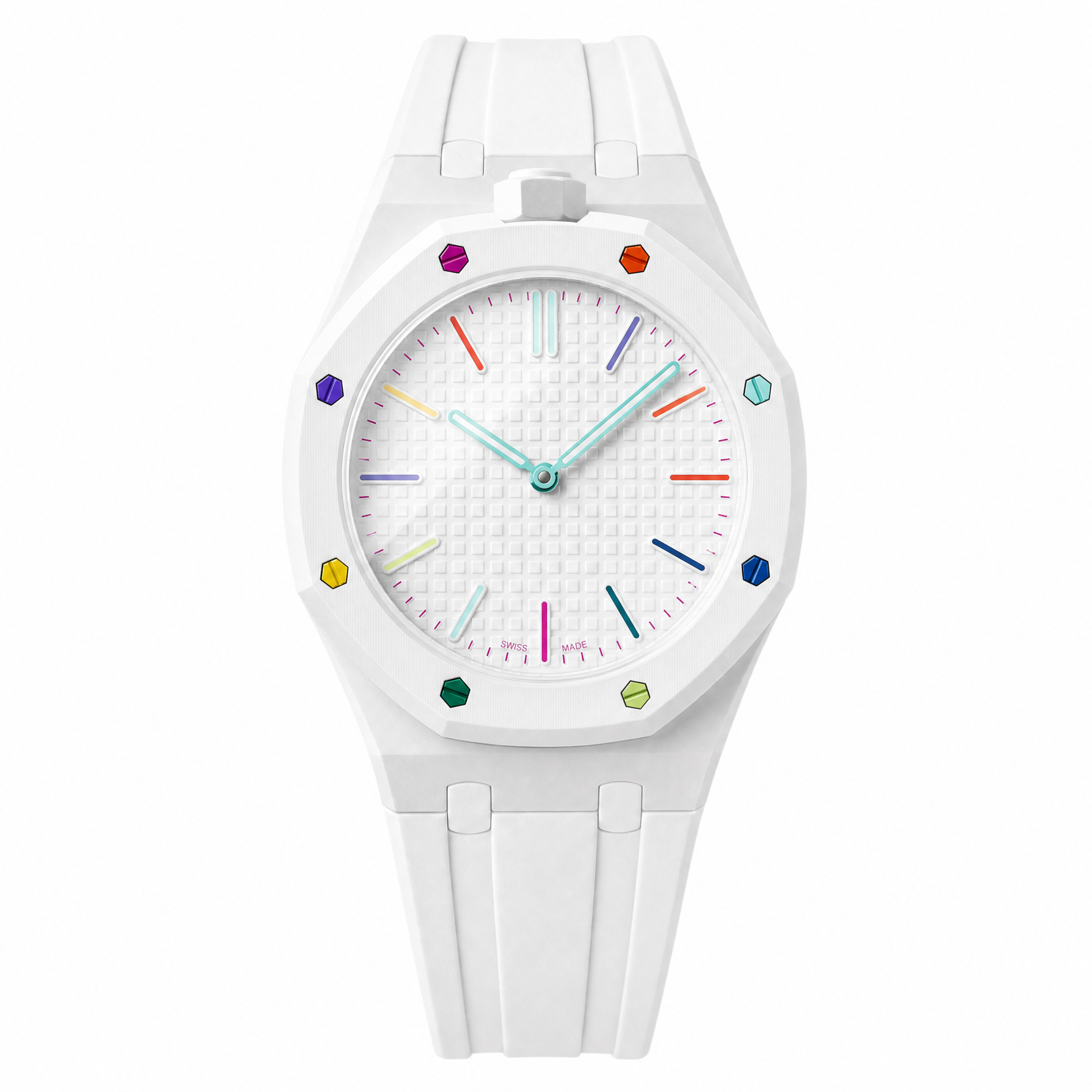 Strap Huit Blanc compatible Royal Pop Swatch x Audemars Piguet, bracelet bioceramic blanc (2)