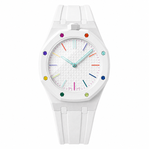 Strap Huit Blanc compatible Royal Pop Swatch x Audemars Piguet, bracelet bioceramic blanc (2)